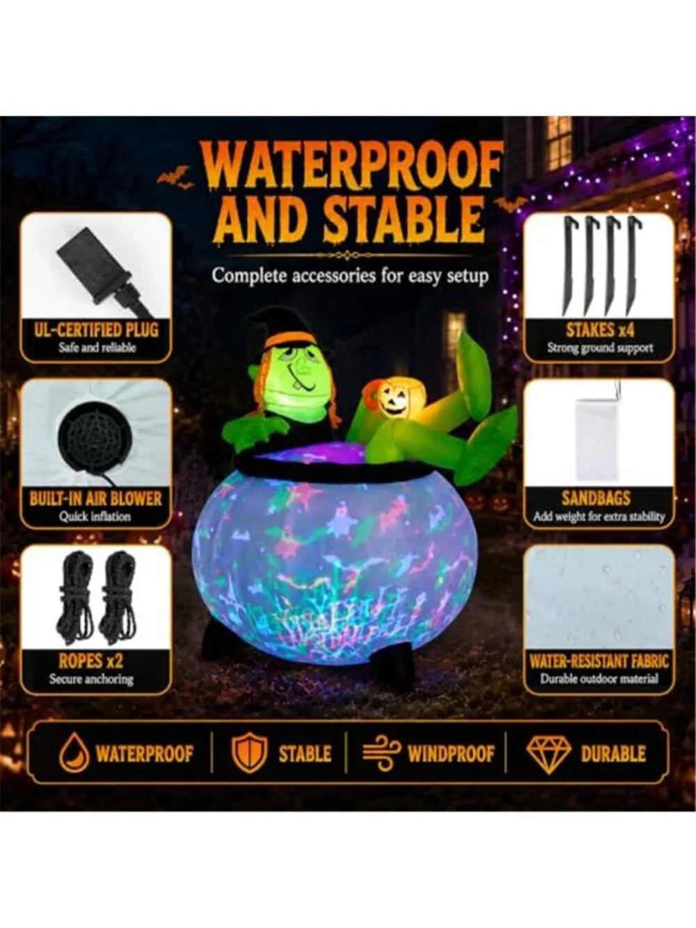 5 FT Halloween Inflatable Witch Cauldron, LED Outdoor Yard Decoration